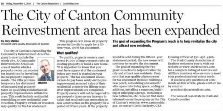 The City of Canton Community Reinvestment Area has been expanded