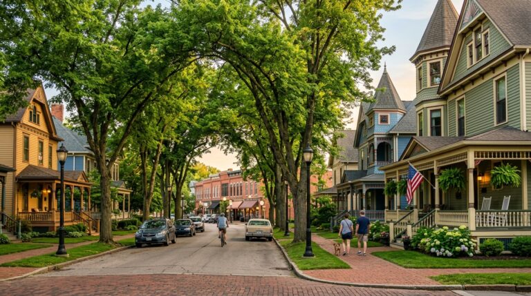 Historic two-story homes on a tree-lined street in Massillon, Ohio
