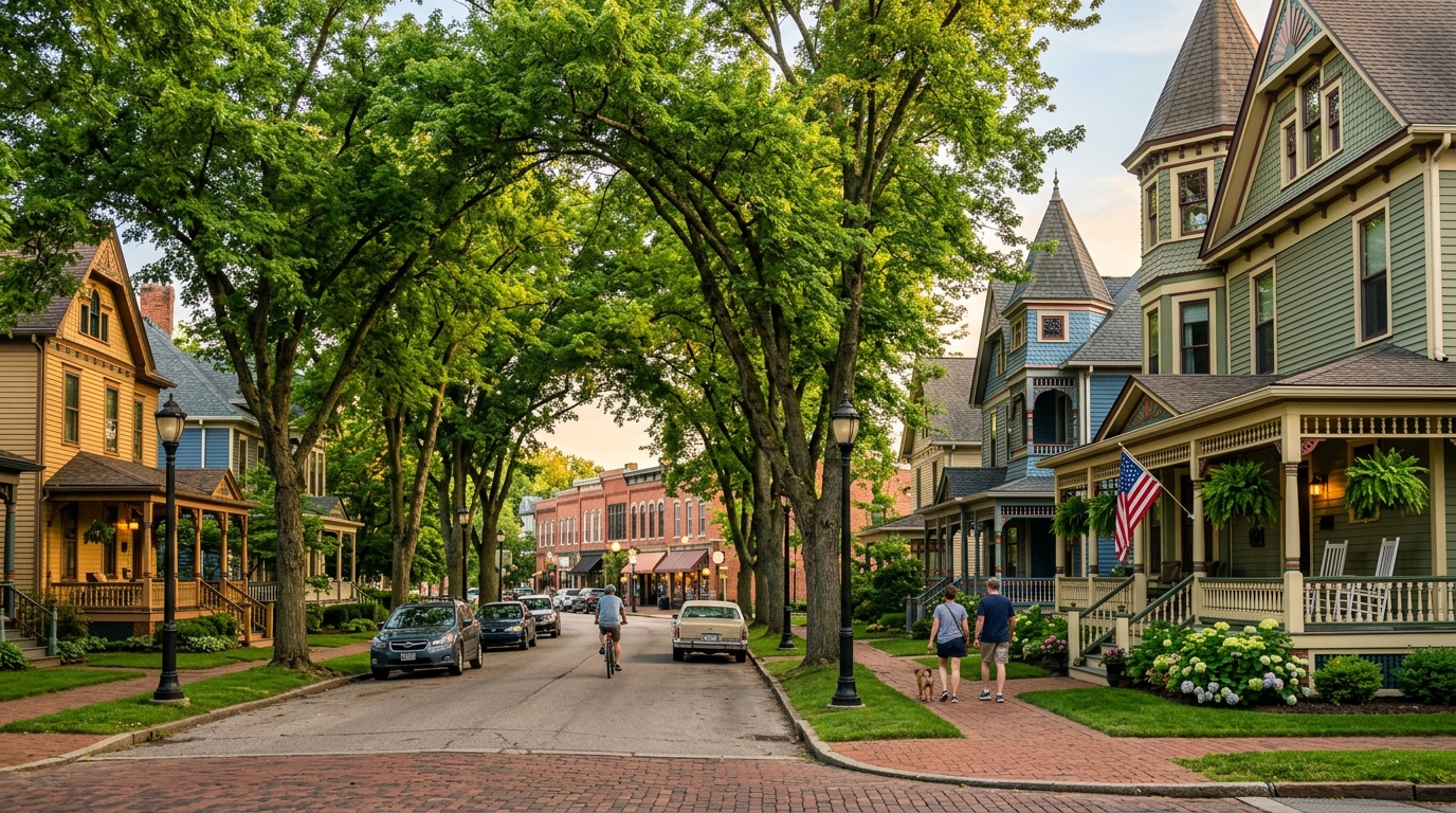 Historic two-story homes on a tree-lined street in Massillon, Ohio
