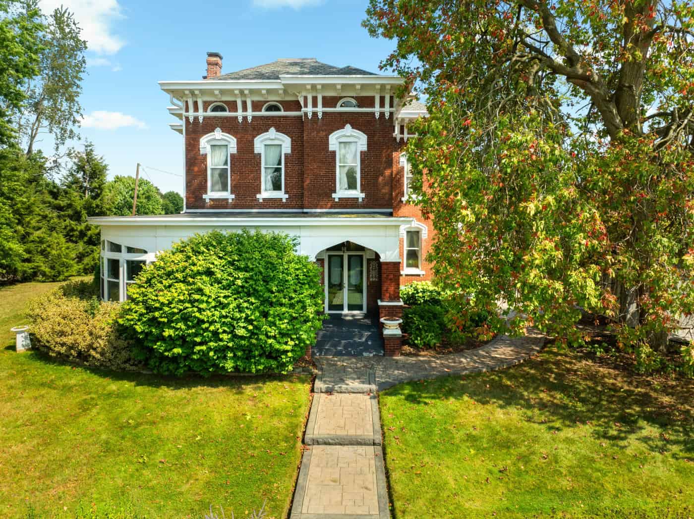 The front walk to the recessed entry