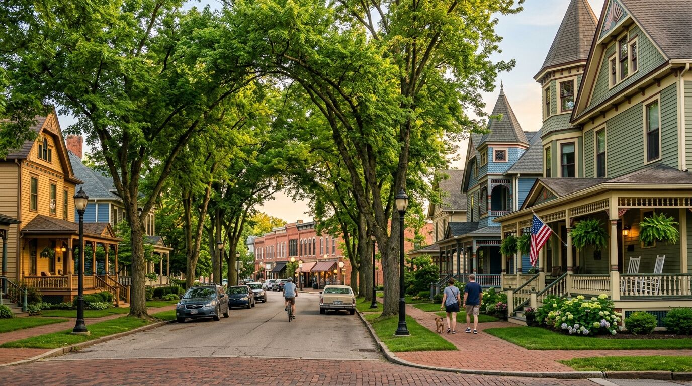 Historic two-story homes on a tree-lined street in Massillon, Ohio